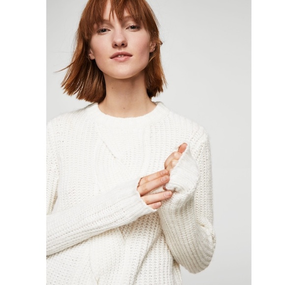 Mango Sweaters - MANGO Ecru Cable Knit Round Neck Sweater